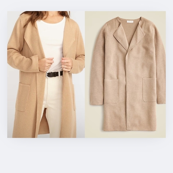 J.Crew Juliette in Heather Khaki Open-Front Collarless Sweater Blazer - Picture 1 of 5